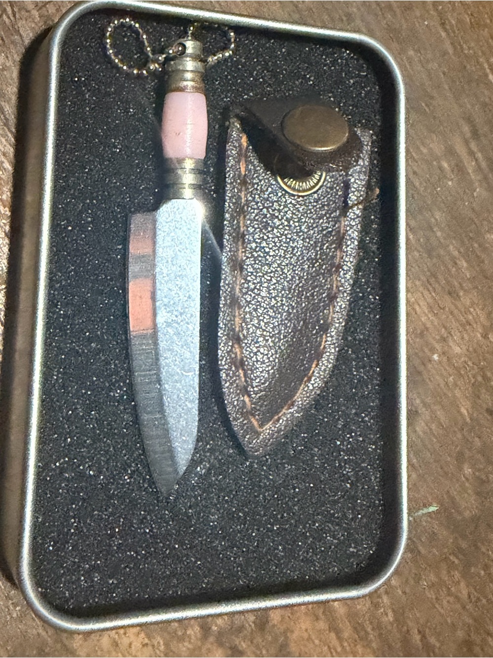 Pink Handle Mini Pocket Knife with Brown Sheath
